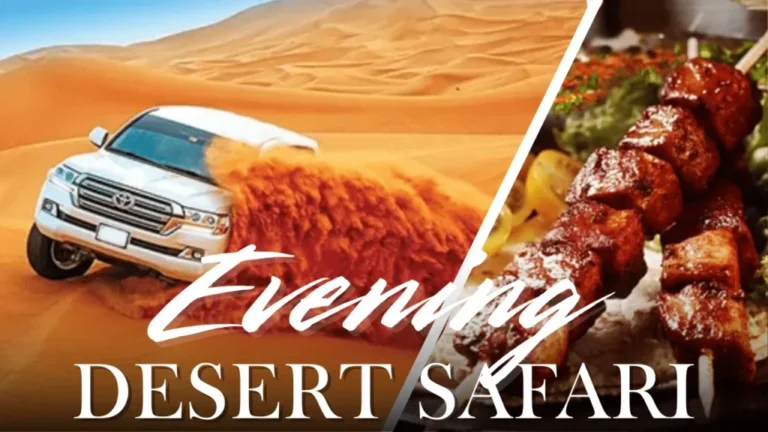 Evening desert safari Dubai sunset over the red dunes