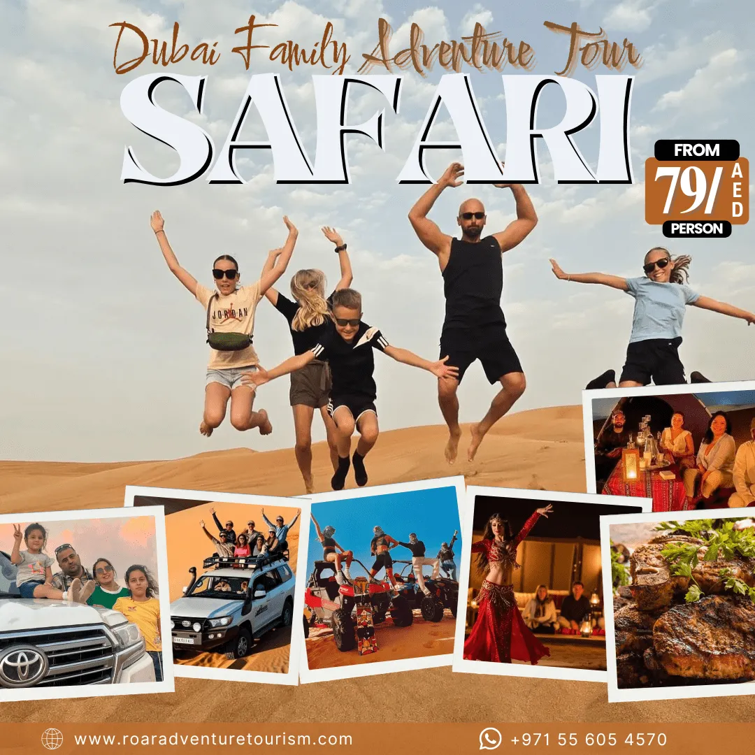 Family desert safari Dubai with kids on the dunes